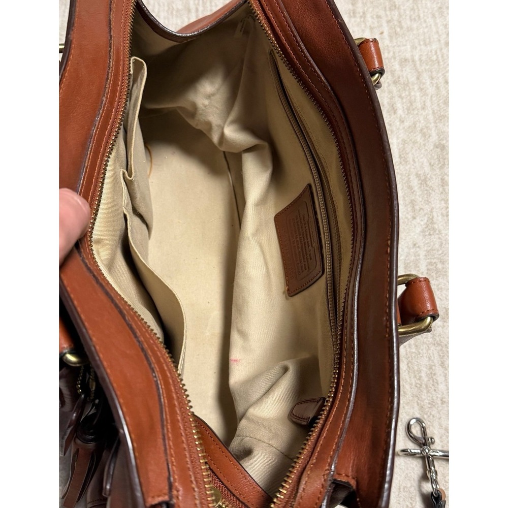Coach Legacy Leather Tassel Tote Bag Cognac Brown Turnlock Satchel Purse - Picture 6 of 10
